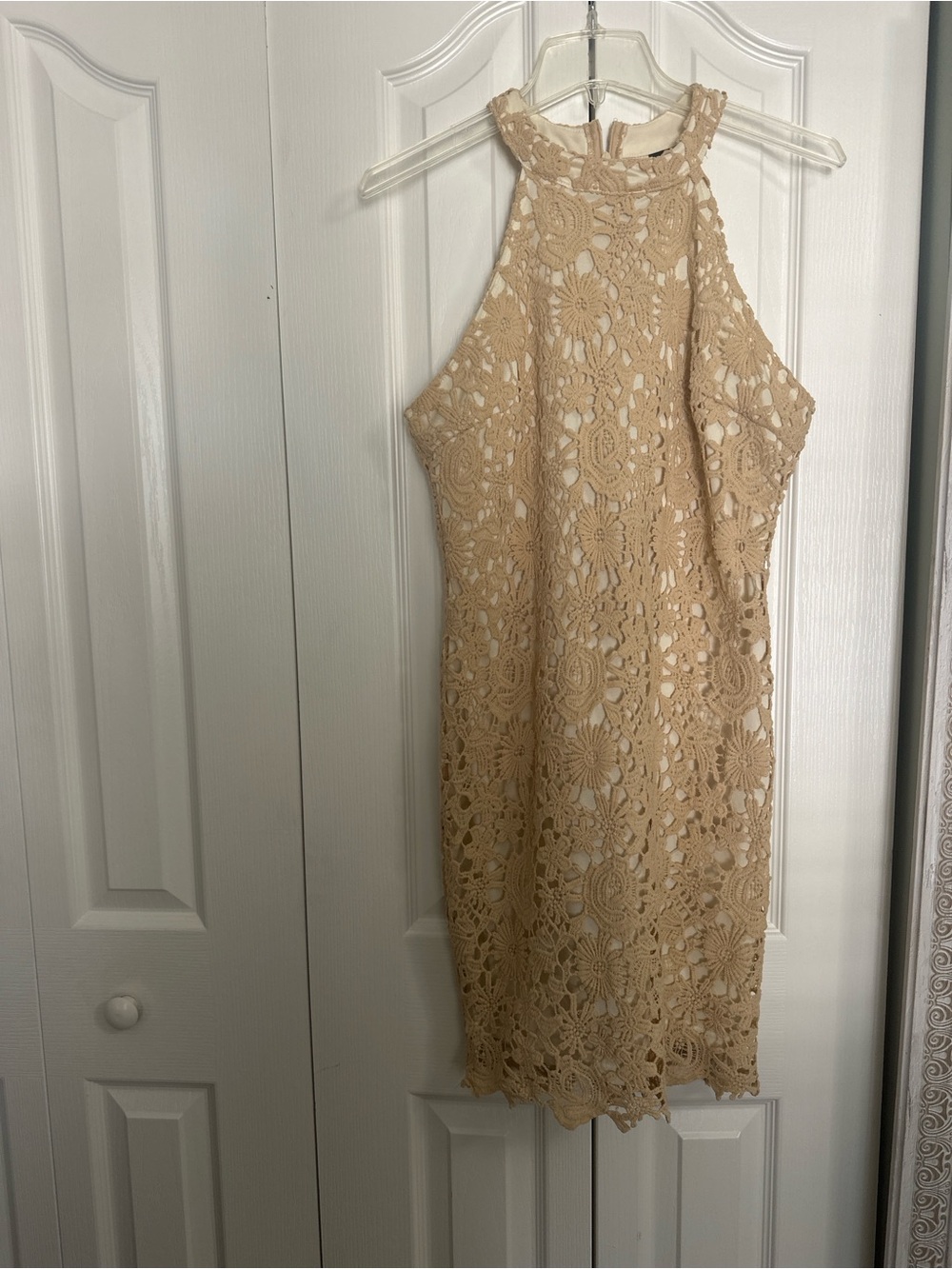 Women’s Lace Halter Sheath Dress in Beige